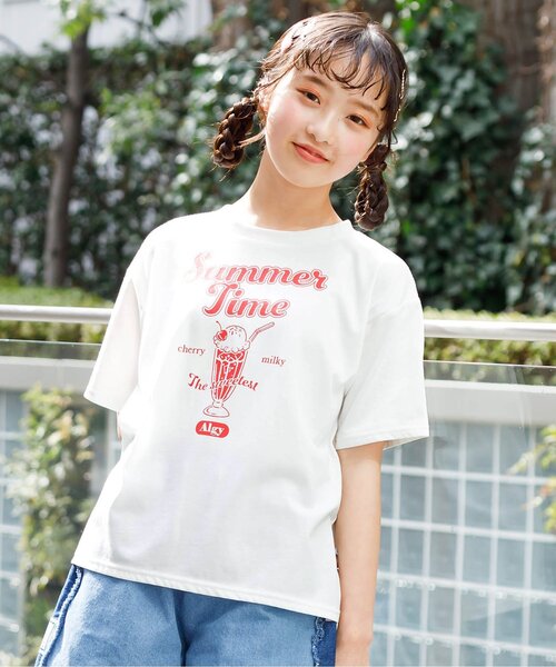 algy(アルジー)の「【接触冷感・吸水速乾】サマードリンクプリントT(Tシャツ/カットソー・キッズ・オフホワイト/サックスブルー/ブラック・X-SMALL/XX-SMALL/SMALL/MEDIUM)」の1枚目の写真