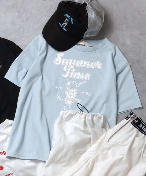 algy(アルジー)の「【接触冷感・吸水速乾】サマードリンクプリントT(Tシャツ/カットソー・キッズ・オフホワイト/サックスブルー/ブラック・X-SMALL/XX-SMALL/SMALL/MEDIUM)」の3枚目の写真