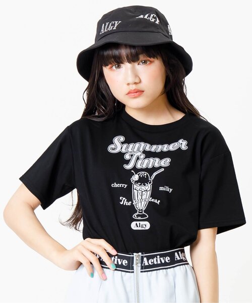 algy(アルジー)の「【接触冷感・吸水速乾】サマードリンクプリントT(Tシャツ/カットソー・キッズ・オフホワイト/サックスブルー/ブラック・X-SMALL/XX-SMALL/SMALL/MEDIUM)」の2枚目の写真