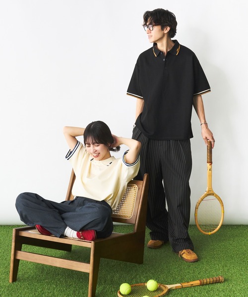 Adoon plain（アドーンプレーン）の「ステッチピスネームポロシャツ（ポロシャツ・メンズ・ブラック/オフホワイト・MEDIUM/LARGE）」の12枚目の写真