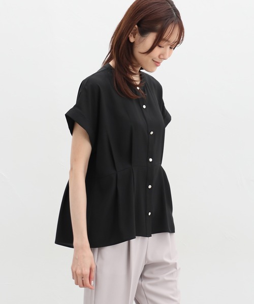 Honeys（ハニーズ）の「ウエストタックブラウス（シャツ/ブラウス・レディース・ブルーグリーン/ブラック/ピンクベージュ/オレンジ/ホワイト・M/S/3L/LL/L）」の3枚目の写真