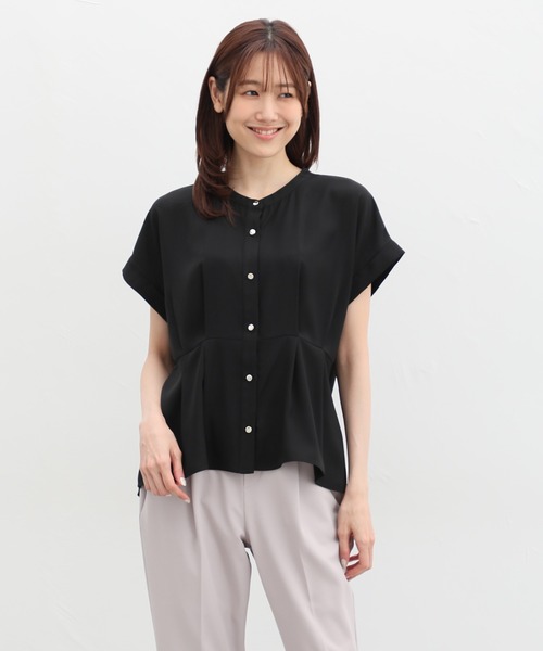 Honeys（ハニーズ）の「ウエストタックブラウス（シャツ/ブラウス・レディース・ブルーグリーン/ブラック/ピンクベージュ/オレンジ/ホワイト・M/S/3L/LL/L）」の9枚目の写真