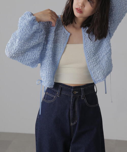 FREE'S MART（フリーズマート）の「ぽこぽこシアーブルゾン（カーディガン/ボレロ・レディース・ブルー/ブラック/ホワイト・FREE）」の7枚目の写真