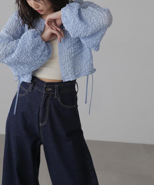 FREE'S MART（フリーズマート）の「ぽこぽこシアーブルゾン（カーディガン/ボレロ・レディース・ブルー/ブラック/ホワイト・FREE）」の8枚目の写真