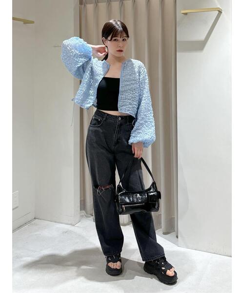 FREE'S MART（フリーズマート）の「ぽこぽこシアーブルゾン（カーディガン/ボレロ・レディース・ブルー/ブラック/ホワイト・FREE）」の10枚目の写真