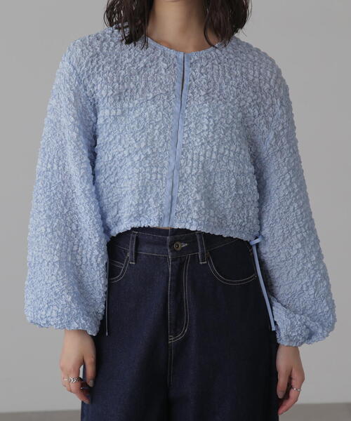 FREE'S MART（フリーズマート）の「ぽこぽこシアーブルゾン（カーディガン/ボレロ・レディース・ブルー/ブラック/ホワイト・FREE）」の14枚目の写真