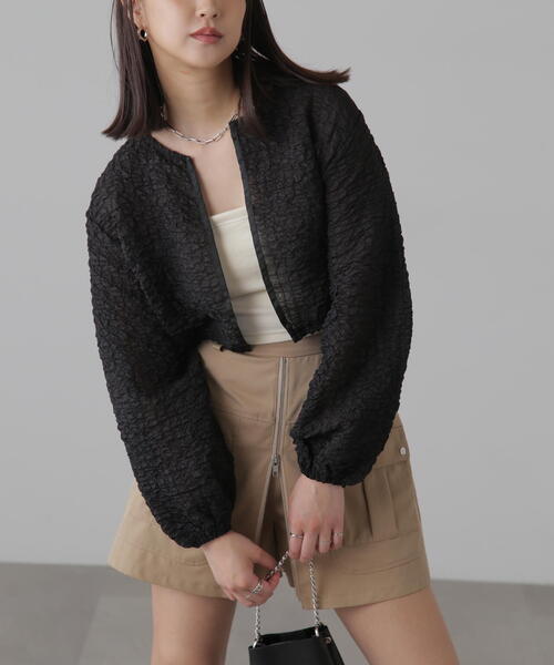 FREE'S MART（フリーズマート）の「ぽこぽこシアーブルゾン（カーディガン/ボレロ・レディース・ブルー/ブラック/ホワイト・FREE）」の2枚目の写真