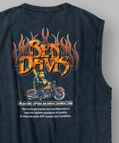 BEN DAVIS(ベンデイビス)の「【BENDAVIS/ベンデイビス】FLAME LOGO SLEEVELESS TEE/ヴィンテージ グラフィックデザイン ノースリーブTシャツ オーバーサイズ(タンクトップ・メンズ・カーキ/ネイビー/ブラック・M/L/XL)」の3枚目の写真