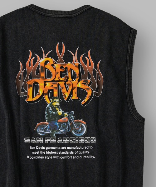 BEN DAVIS(ベンデイビス)の「【BENDAVIS/ベンデイビス】FLAME LOGO SLEEVELESS TEE/ヴィンテージ グラフィックデザイン ノースリーブTシャツ オーバーサイズ(タンクトップ・メンズ・カーキ/ネイビー/ブラック・M/L/XL)」の2枚目の写真