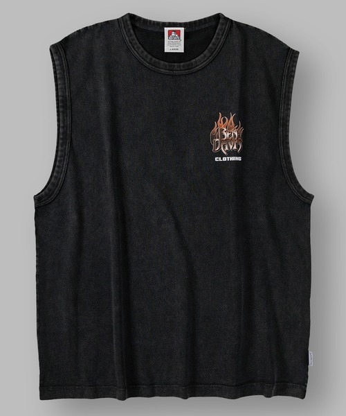 BEN DAVIS(ベンデイビス)の「【BENDAVIS/ベンデイビス】FLAME LOGO SLEEVELESS TEE/ヴィンテージ グラフィックデザイン ノースリーブTシャツ オーバーサイズ(タンクトップ・メンズ・カーキ/ネイビー/ブラック・M/L/XL)」の4枚目の写真