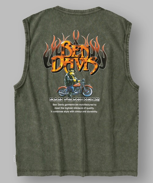 BEN DAVIS(ベンデイビス)の「【BENDAVIS/ベンデイビス】FLAME LOGO SLEEVELESS TEE/ヴィンテージ グラフィックデザイン ノースリーブTシャツ オーバーサイズ(タンクトップ・メンズ・カーキ/ネイビー/ブラック・M/L/XL)」の7枚目の写真
