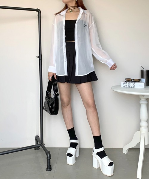 non-hedge（ノンヘッジ）の「リボンモチーフ刺繍シアーシャツ（シャツ/ブラウス・レディース・オフホワイト/ブルー/ピンク/グリーン/ベージュ/パープル・FREE）」の9枚目の写真
