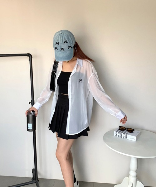 non-hedge（ノンヘッジ）の「リボンモチーフ刺繍シアーシャツ（シャツ/ブラウス・レディース・オフホワイト/ブルー/ピンク/グリーン/ベージュ/パープル・FREE）」の11枚目の写真