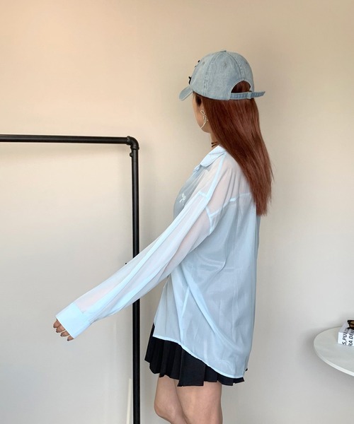 non-hedge（ノンヘッジ）の「リボンモチーフ刺繍シアーシャツ（シャツ/ブラウス・レディース・オフホワイト/ブルー/ピンク/グリーン/ベージュ/パープル・FREE）」の20枚目の写真
