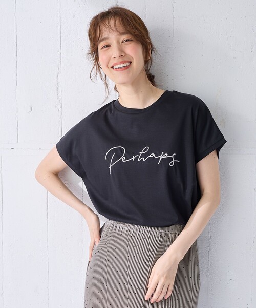 ANY(エニィ)の「【汗ジミ防止加工】シルケットスムースフレンチスリーブ刺繍ロゴTシャツ(Tシャツ/カットソー・レディース・ブラック系/ホワイト系/グレー系・4)」の2枚目の写真