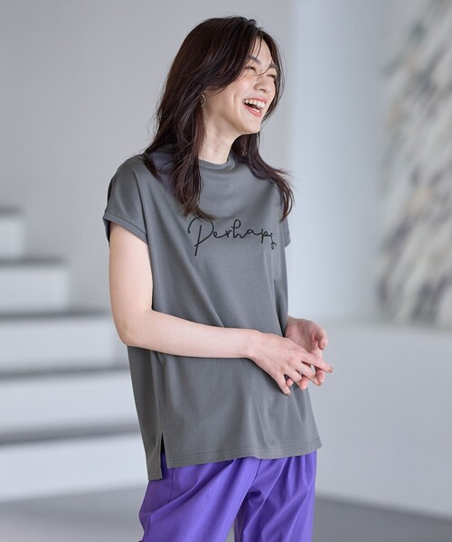ANY(エニィ)の「【汗ジミ防止加工】シルケットスムースフレンチスリーブ刺繍ロゴTシャツ(Tシャツ/カットソー・レディース・ブラック系/ホワイト系/グレー系・4)」の3枚目の写真