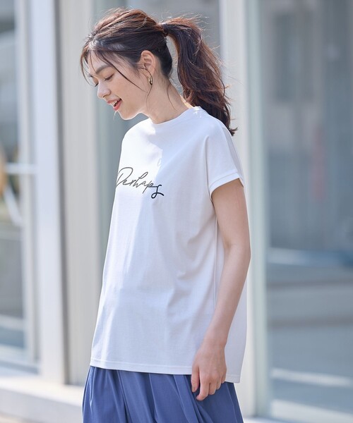 ANY(エニィ)の「【汗ジミ防止加工】シルケットスムースフレンチスリーブ刺繍ロゴTシャツ(Tシャツ/カットソー・レディース・ブラック系/ホワイト系/グレー系・4)」の5枚目の写真