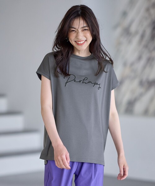 ANY(エニィ)の「【汗ジミ防止加工】シルケットスムースフレンチスリーブ刺繍ロゴTシャツ(Tシャツ/カットソー・レディース・ブラック系/ホワイト系/グレー系・4)」の11枚目の写真