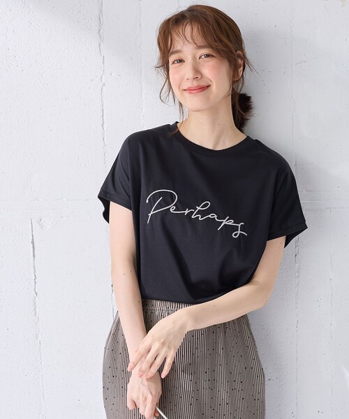 ANY(エニィ)の「【汗ジミ防止加工】シルケットスムースフレンチスリーブ刺繍ロゴTシャツ(Tシャツ/カットソー・レディース・ブラック系/ホワイト系/グレー系・4)」の16枚目の写真