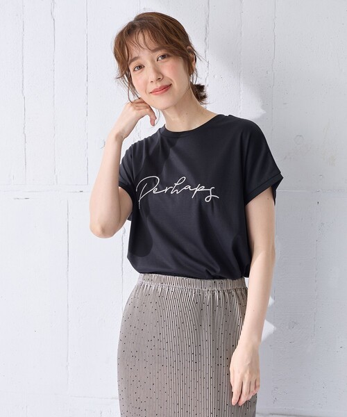 ANY(エニィ)の「【汗ジミ防止加工】シルケットスムースフレンチスリーブ刺繍ロゴTシャツ(Tシャツ/カットソー・レディース・ブラック系/ホワイト系/グレー系・4)」の17枚目の写真