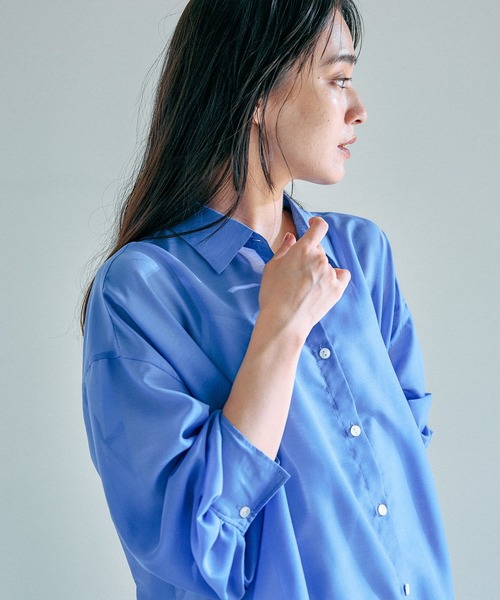 Elura（エルーラ）の「アイロンいらずセミシアシャツ/135291（シャツ/ブラウス・レディース・ブラウン系その他/ブルー/ネイビー・LARGE/MEDIUM）」の14枚目の写真