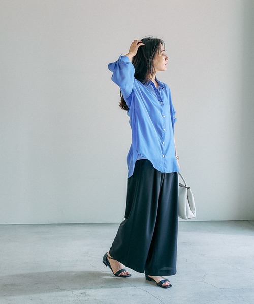 Elura（エルーラ）の「アイロンいらずセミシアシャツ/135291（シャツ/ブラウス・レディース・ブラウン系その他/ブルー/ネイビー・LARGE/MEDIUM）」の8枚目の写真