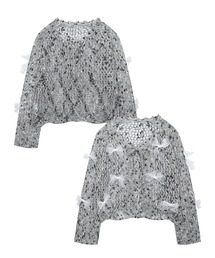 【HOOK】for girls シフォンリボンたっぷり透かしニットプルオーバー
