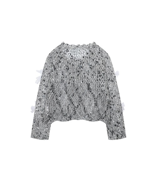 HOOK(フック)の「【HOOK】for girls シフォンリボンたっぷり透かしニットプルオーバー(ニット/セーター・レディース・グレー/ピンク・L/M/S)」の5枚目の写真