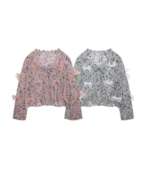 HOOK(フック)の「【HOOK】for girls シフォンリボンたっぷり透かしニットプルオーバー(ニット/セーター・レディース・グレー/ピンク・L/M/S)」の16枚目の写真