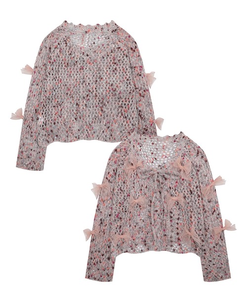 HOOK(フック)の「【HOOK】for girls シフォンリボンたっぷり透かしニットプルオーバー(ニット/セーター・レディース・グレー/ピンク・L/M/S)」の18枚目の写真