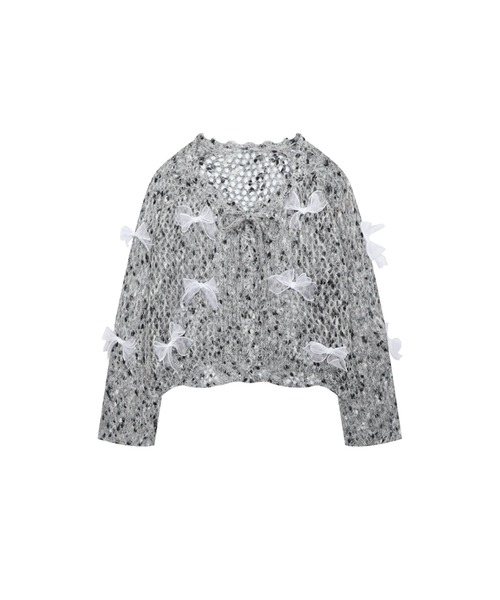 HOOK(フック)の「【HOOK】for girls シフォンリボンたっぷり透かしニットプルオーバー(ニット/セーター・レディース・グレー/ピンク・L/M/S)」の10枚目の写真