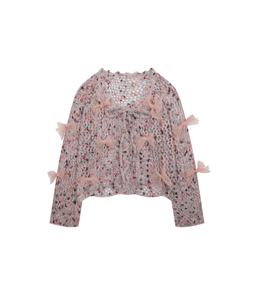 HOOK(フック)の「【HOOK】for girls シフォンリボンたっぷり透かしニットプルオーバー(ニット/セーター・レディース・グレー/ピンク・L/M/S)」の13枚目の写真