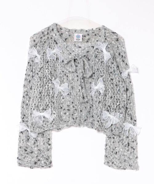 HOOK(フック)の「【HOOK】for girls シフォンリボンたっぷり透かしニットプルオーバー(ニット/セーター・レディース・グレー/ピンク・L/M/S)」の3枚目の写真
