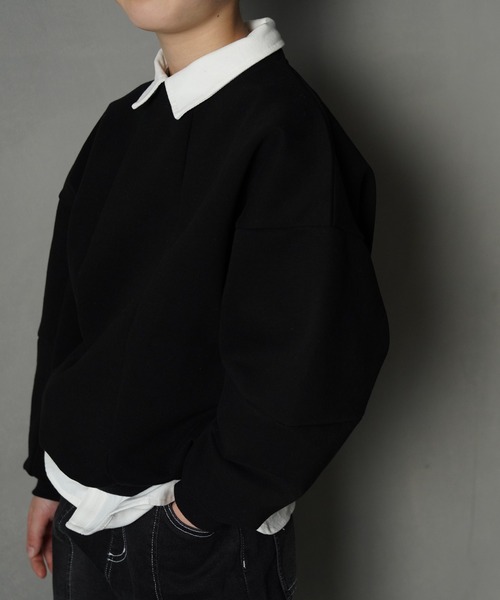 MAKE YOUR DAY(メイクユアデイ)の「切替無地ポンチトレーナー■150.160cm(スウェット・キッズ・チャコールグレー/ブラック/パープル・160/150)」の4枚目の写真