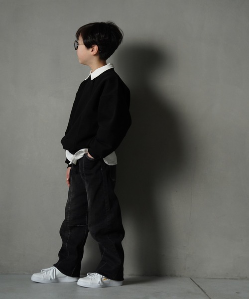 MAKE YOUR DAY(メイクユアデイ)の「切替無地ポンチトレーナー■150.160cm(スウェット・キッズ・チャコールグレー/ブラック/パープル・160/150)」の6枚目の写真