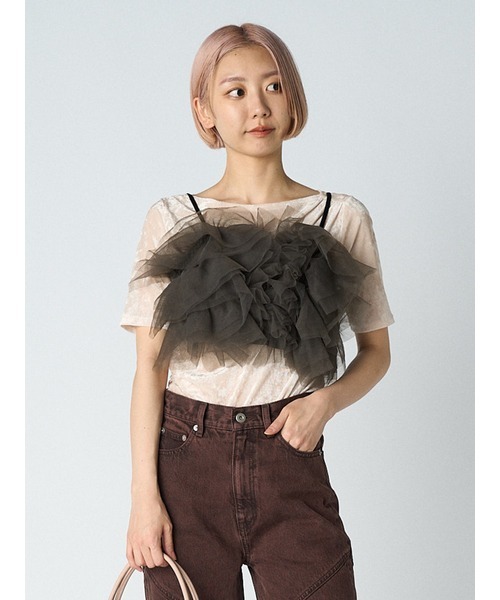 美品 24AW 今季新作 LILY BROWN ラッフルチュールビスチェ 美品 24AW 今季新作 LILY BROWN ラッフルチュールビスチェ