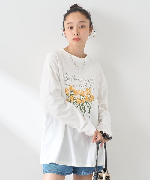 大きいサイズ・フラワープリントカットソー Libra Cue tシャツ Tシャツ フラワープリントロングスリーブ