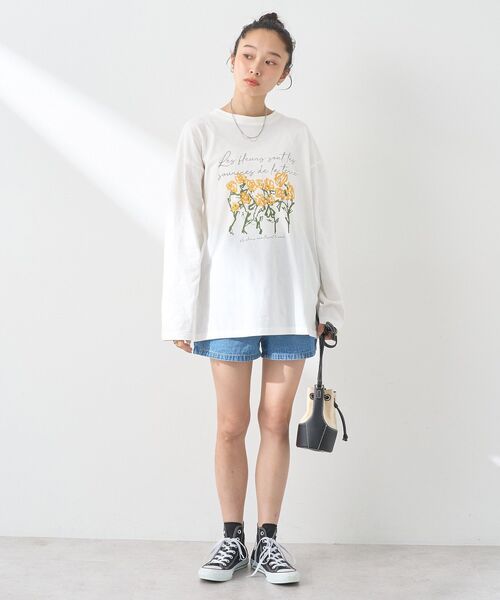 tシャツ スプリングフラワープリント　ロンTEE レディース FIL DE FER tシャツ スプリングフラワープリント ロンTEE