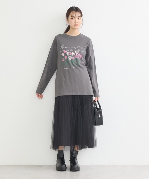 フラワープリントTEE 160]フラワーモチーフプリントロンT(カットソー・Tシャツ