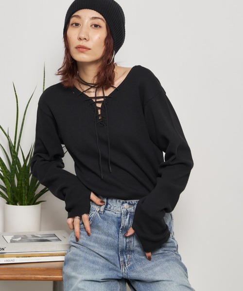 サーマルレースアッププルオーバー / 前後2WAY（Tシャツ/カットソー