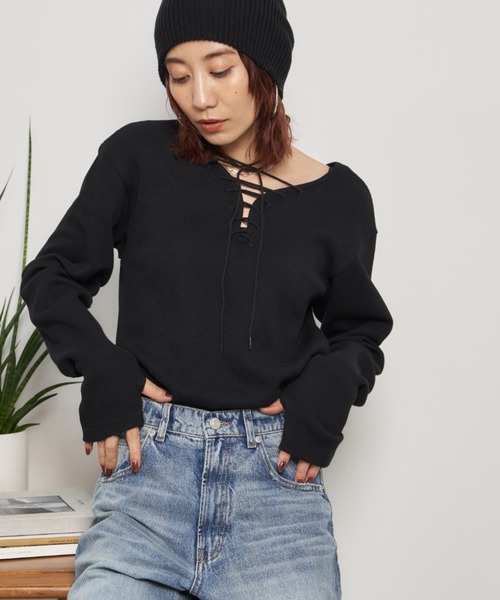 Auntie Rosa Holiday(アンティローザホリデー)の「サーマルレースアッププルオーバー / 前後2WAY(Tシャツ/カットソー・レディース・オフホワイト/ブラック・FREE)」の5枚目の写真