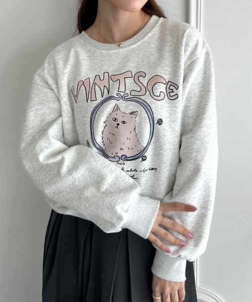 √nuage（ルートニュアージュ）の「キュートキャットプリントスウェットプルオーバー（スウェット・レディース・ライトグレー/ピンク・M）」の3枚目の写真