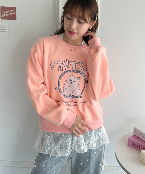 √nuage（ルートニュアージュ）の「キュートキャットプリントスウェットプルオーバー（スウェット・レディース・ライトグレー/ピンク・M）」の14枚目の写真