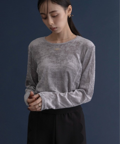 【セール】ベロアメッシュ プレート付きトップス（Tシャツ/カットソー）｜Eimee Law（エイミーロウ）
