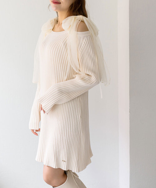 OLIVE des OLIVE（オリーブデオリーブ）の「肩リボンニットミニワンピ（ワンピース・レディース・サックスブルー/トップグレー/オフホワイト・FREE）」の6枚目の写真