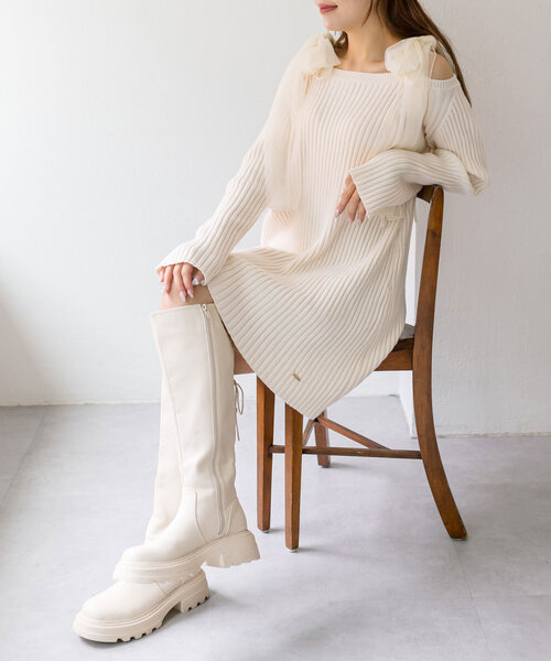 OLIVE des OLIVE（オリーブデオリーブ）の「肩リボンニットミニワンピ（ワンピース・レディース・サックスブルー/トップグレー/オフホワイト・FREE）」の7枚目の写真