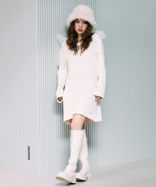 OLIVE des OLIVE（オリーブデオリーブ）の「肩リボンニットミニワンピ（ワンピース・レディース・サックスブルー/トップグレー/オフホワイト・FREE）」の13枚目の写真