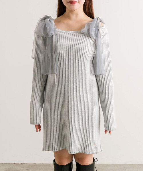 OLIVE des OLIVE（オリーブデオリーブ）の「肩リボンニットミニワンピ（ワンピース・レディース・サックスブルー/トップグレー/オフホワイト・FREE）」の15枚目の写真