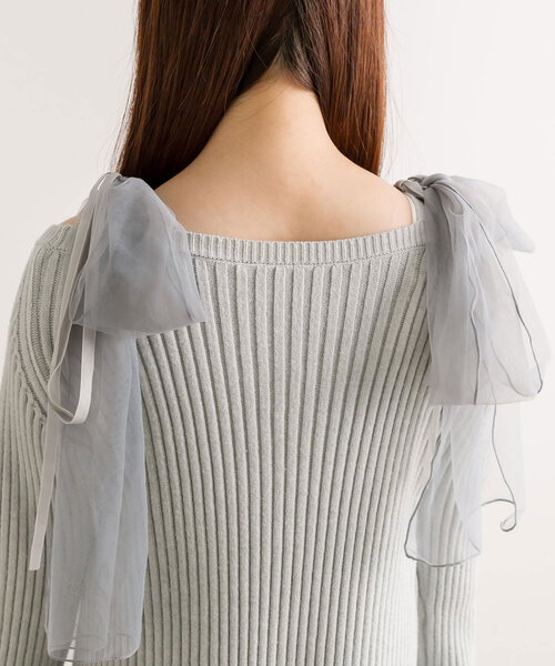 OLIVE des OLIVE（オリーブデオリーブ）の「肩リボンニットミニワンピ（ワンピース・レディース・サックスブルー/トップグレー/オフホワイト・FREE）」の18枚目の写真