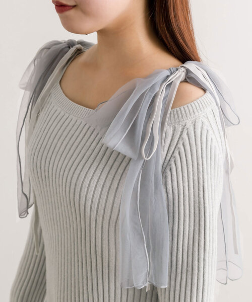 OLIVE des OLIVE（オリーブデオリーブ）の「肩リボンニットミニワンピ（ワンピース・レディース・サックスブルー/トップグレー/オフホワイト・FREE）」の20枚目の写真